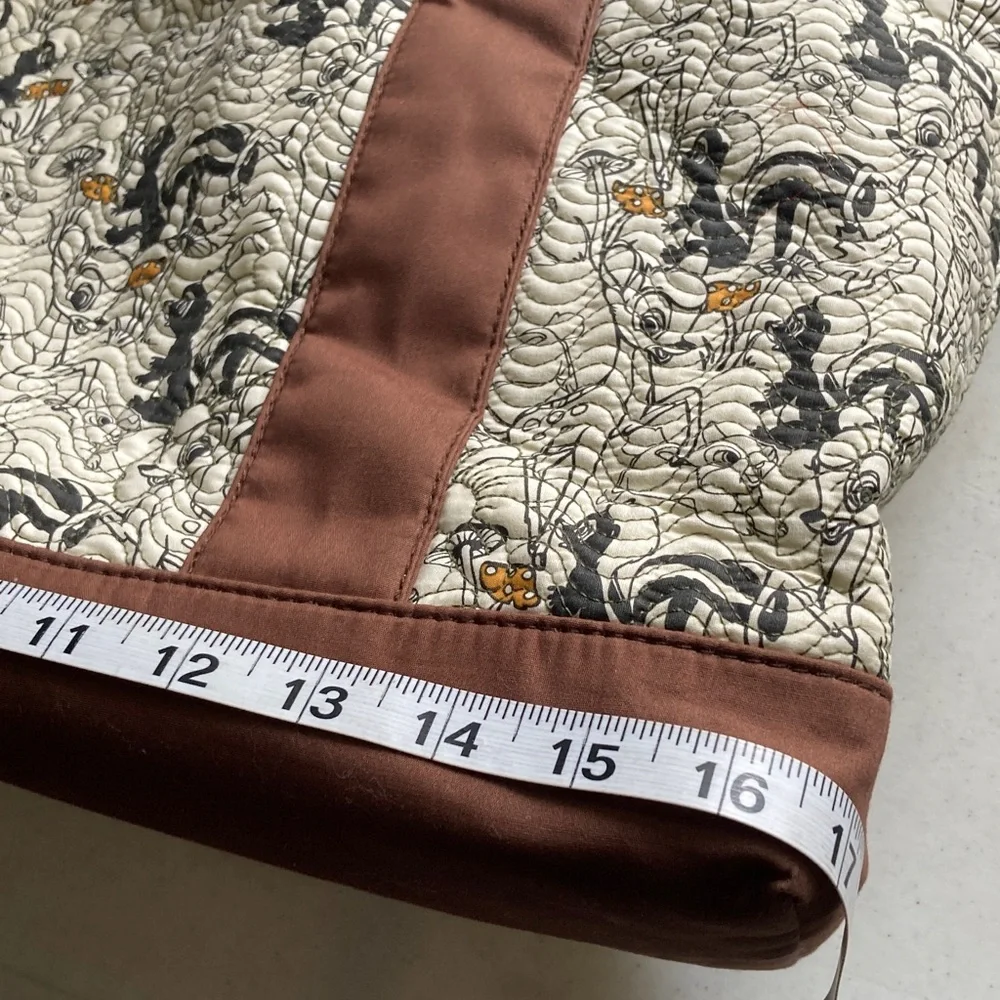 Disney Bambi & Flower Quilted Tote Brown Trim Floral Embroidered Straps - Picture 8 of 11